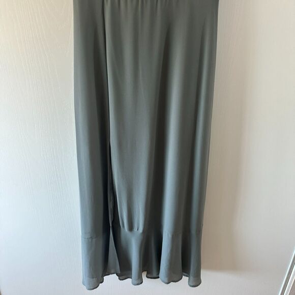 Show Me Your MuMu Claire Midi Deep Sage Green Chiffon Slit Smocked Dress Size L - Picture 5 of 9